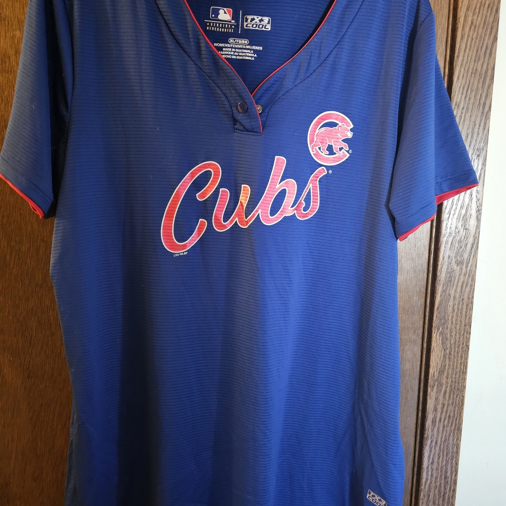 Chicago Cubs Blue Baseball Jersey with Red Script
